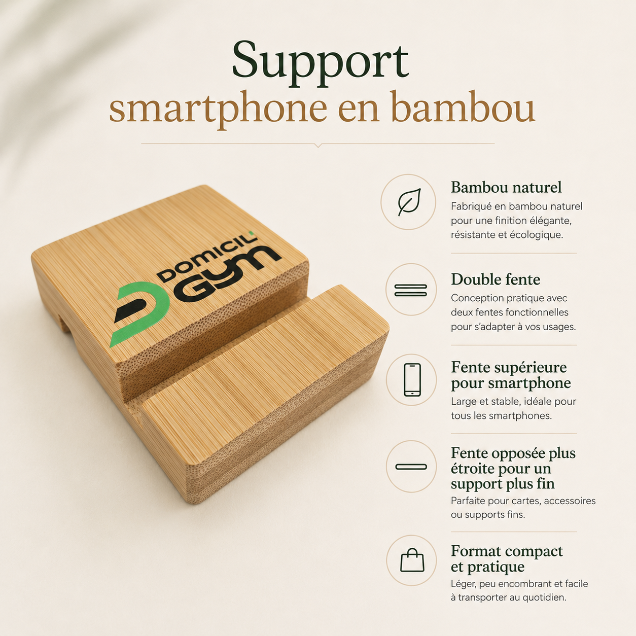 Support téléphone en bambou Domicil'Gym